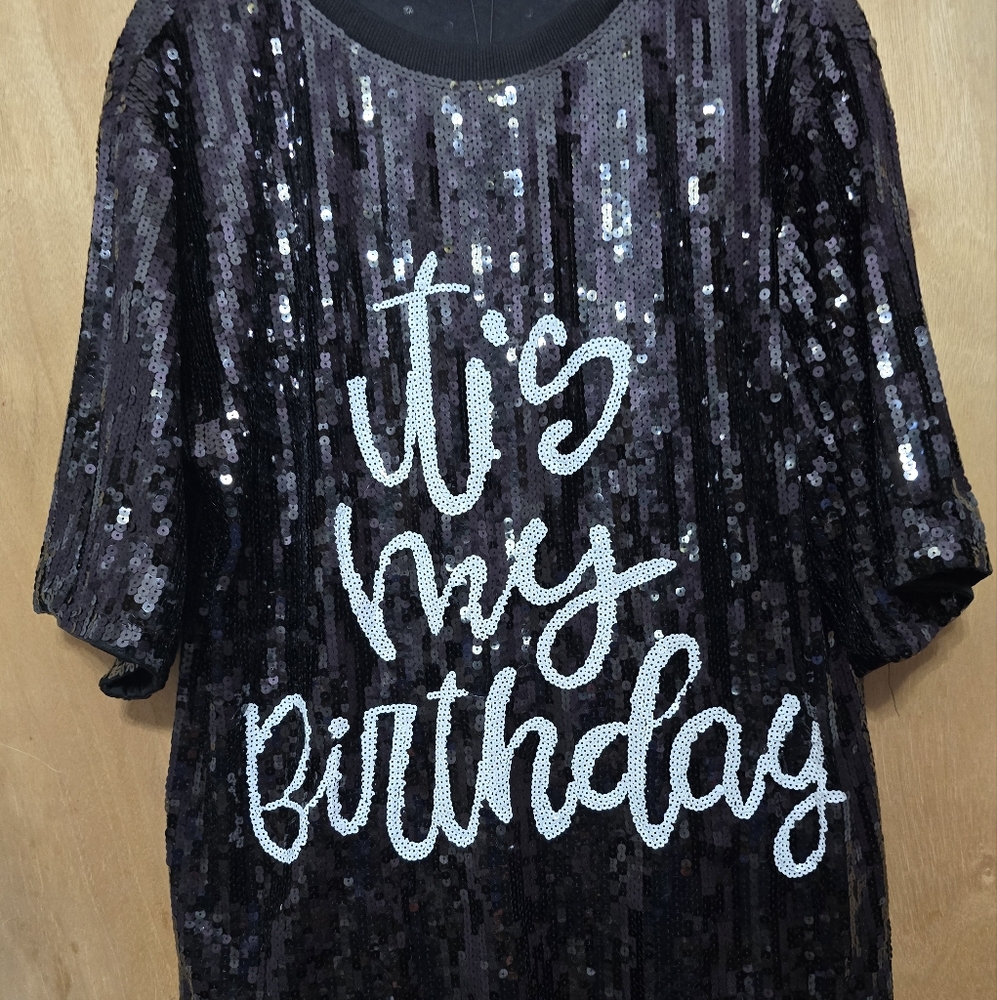 Black Sequin 'It's My Birthday' Top - Picture 2 of 3